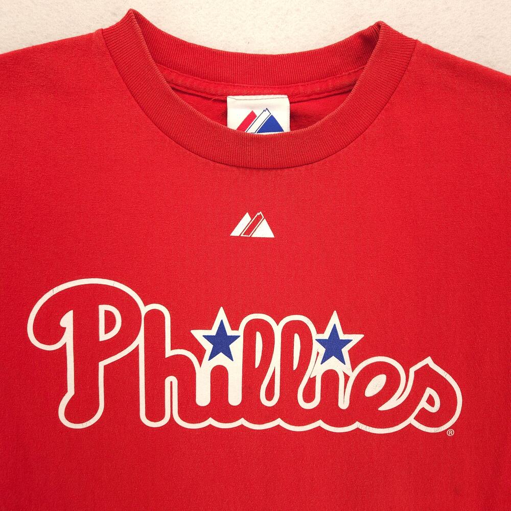 Majestic Philadelphia Phillies Short Sleeve Baseball Shirt Mens Size M Red